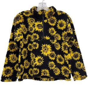 Treasure & Bond Girl's Textured Fleece Sunflower Print Zip Pullover NWT Sz Large